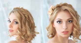 Design of a wedding hairstyle in a bob Wedding hairstyles in a bob with bangs